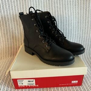 New. Sun + Stone Frankiee Lace-Up Ankle black Boots – Size 11